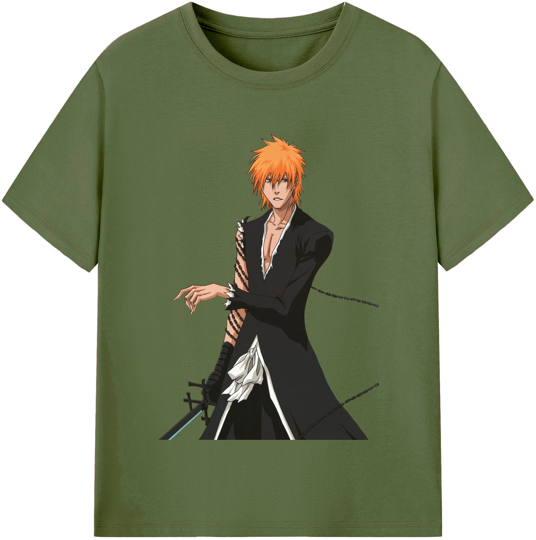 （画像用） ブリーチ 黒崎一護（くろさき いちご）BLEACH Kurosaki Ichigo 綿100％半袖Tシャツ（フロントプリント）